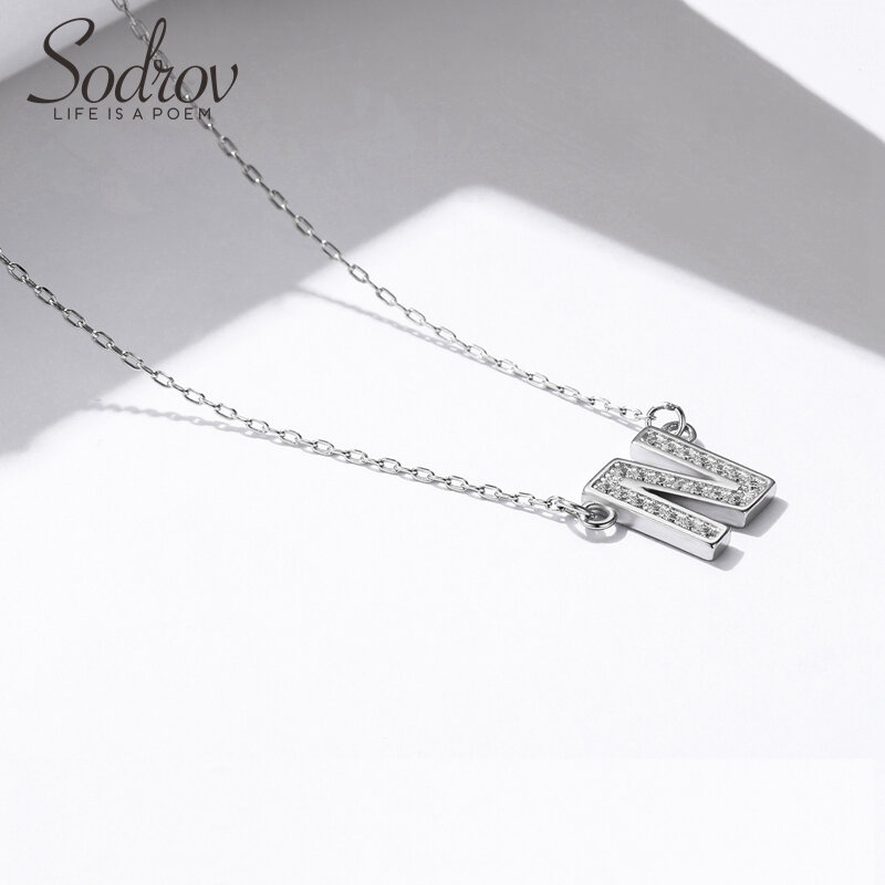 Sodrov Necklace 925 Sterling Silver Pendant Link Chain Women Letter Fine Jewelry A L S M N