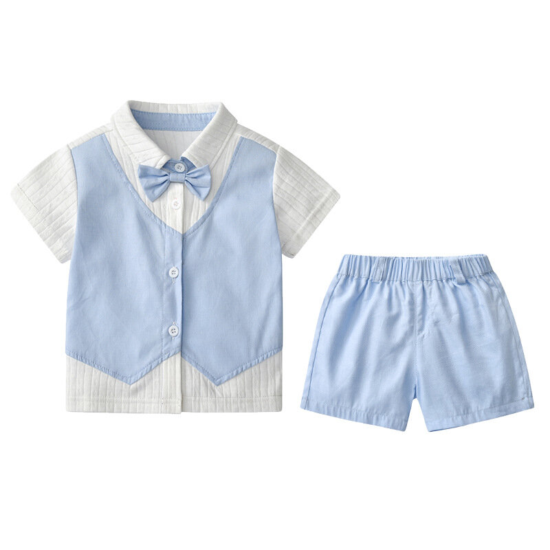 Ygブランド子供のスーツ2021新夏の韓国のファッション蝶ネクタイ半袖トップとショートパンツ2ピースセット
