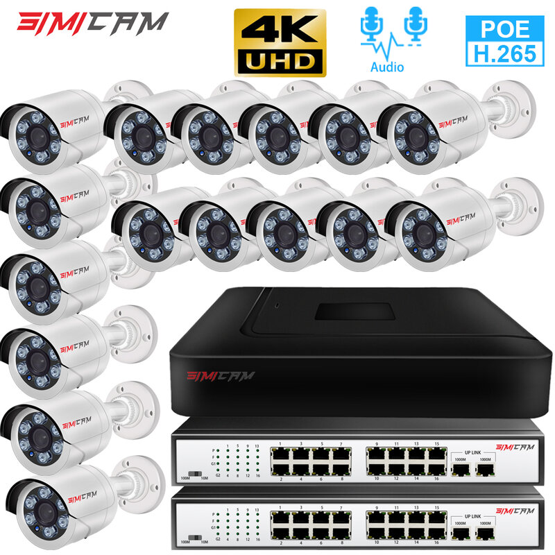4K 8MP 32CH/16CH POE IP Makan Malam HD NVR Kit dengan Audio Cctv Sistem Keluar Pintu Peluru Deteksi Manusia Video Kamera Pengintai Set