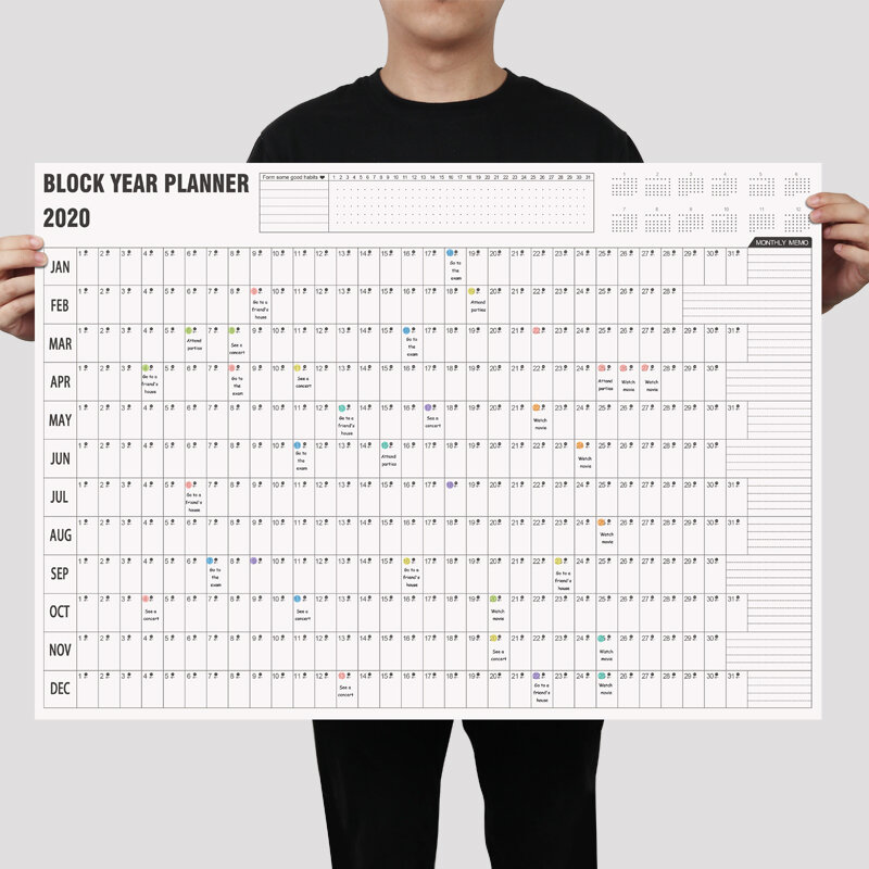 Calendario de pared, planificador de año, papel de Plan diario con 2 pegatinas de marca de hoja para oficina, escuela, hogar y oficina, suministro, 2021
