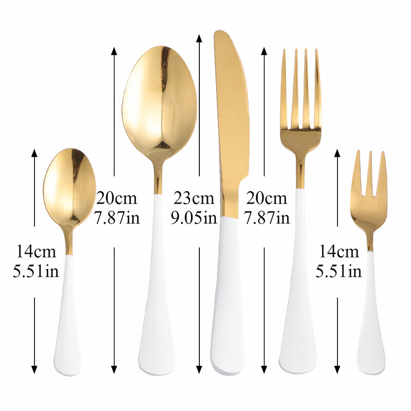 Set di posate in acciaio inossidabile oro bianco chiaro Set di stoviglie cena Set di posate da sposa forchette coltelli cucchiai Set di posate