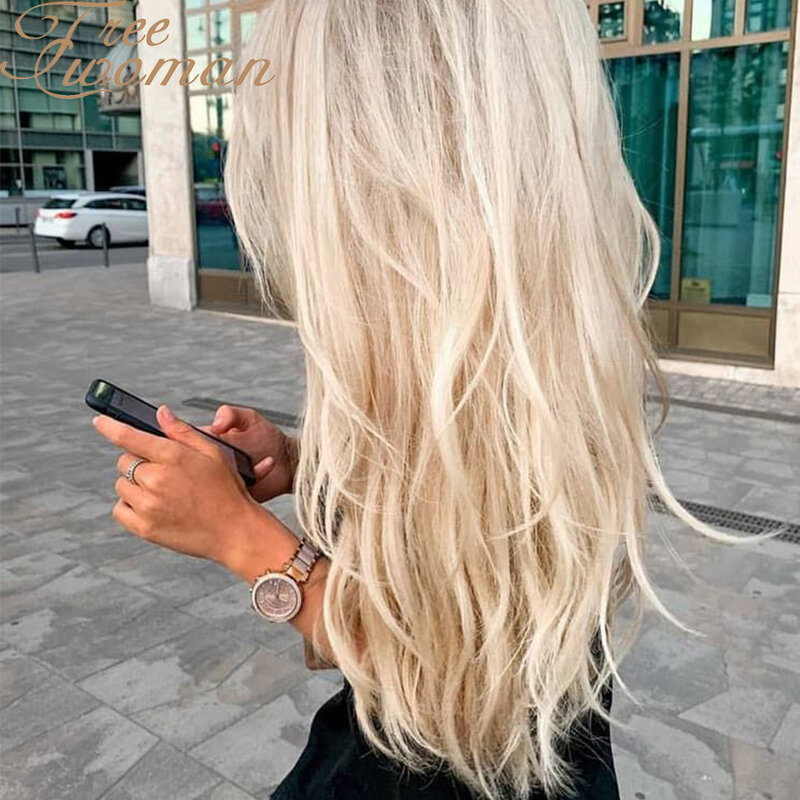 FREEWOMAN 20in Lange Wellenförmige Blonde Perücken Mittleren Teil Synthetische Perücke Mit Natürlichen Haaransatz Frauen Hitzebeständige Faser Partei Haar