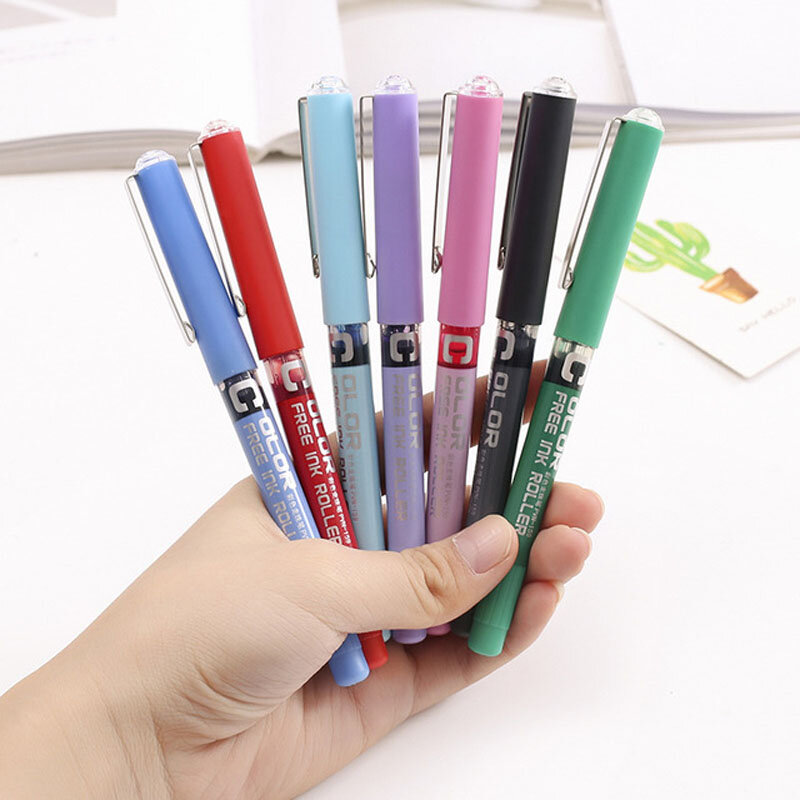 Juego de 7 unidades de bolígrafo de Gel grande de 0,38/0,5mm, color sencillo, tipo aguja, bolígrafo de Tipo de líquido recto de secado rápido, bolígrafos de Gel de agua de color