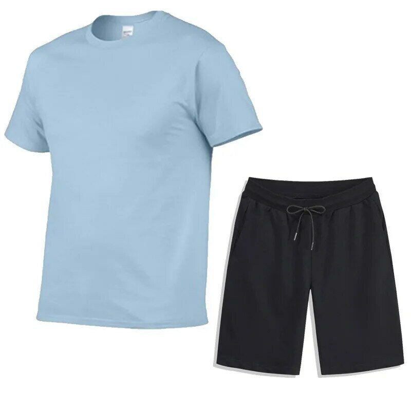 Camiseta esportiva de cor sólida para casal, roupa casual de secagem rápida para corrida, verão, manga curta, shorts, 2 peças, 2021
