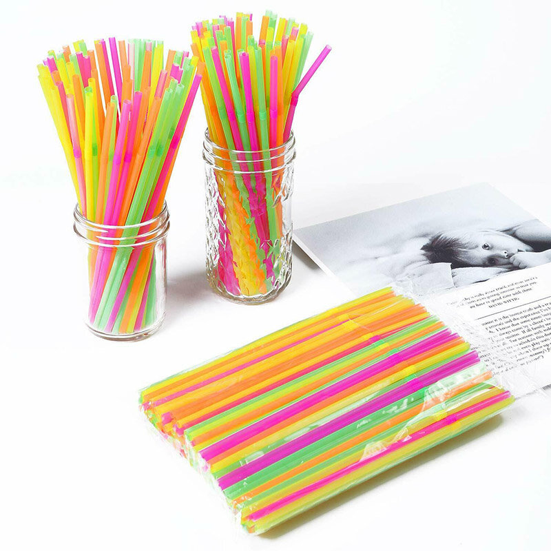 100pcs Disposable Colorful Straws Plastic Bendable Multi-function Party Bar Cocktail Decoration Straws
