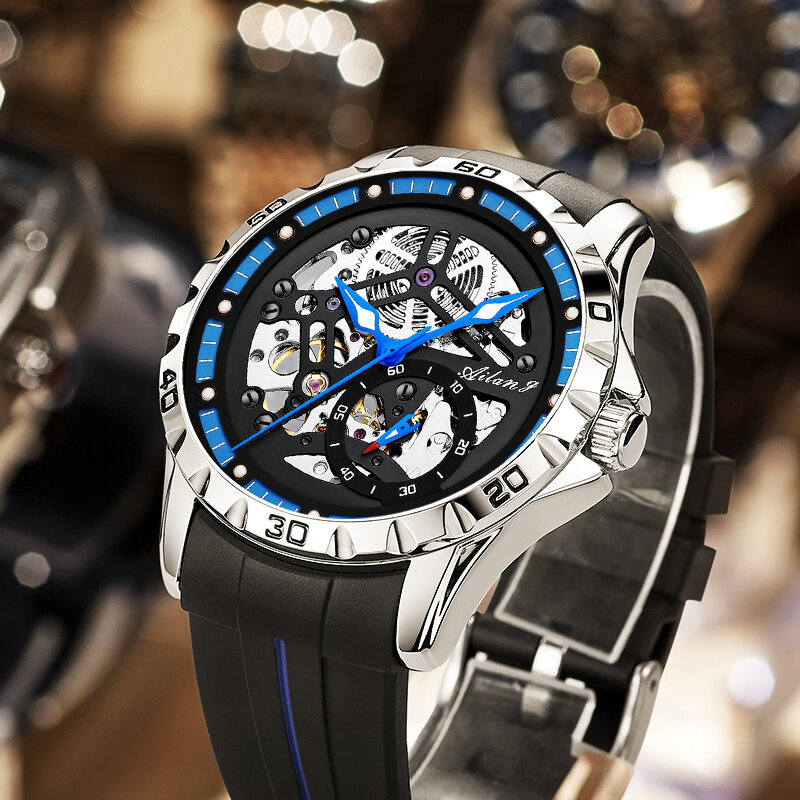 Ailang original masculino relógio duplo tourbillon relógio automático oco-para fora relógio mecânico masculino luminosa à prova dwaterproof água 2021 relogio