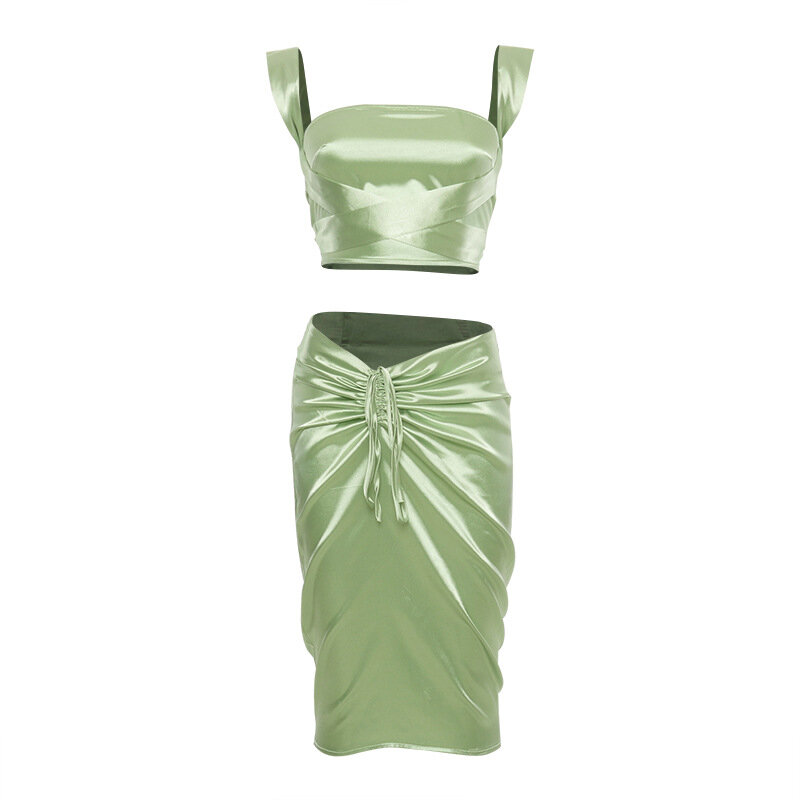 Женское платье без рукавов QuanRun, короткий топ с лямкой на шее + Плиссированное облегающее платье, комплект из двух предметов для вечерние НКИ...