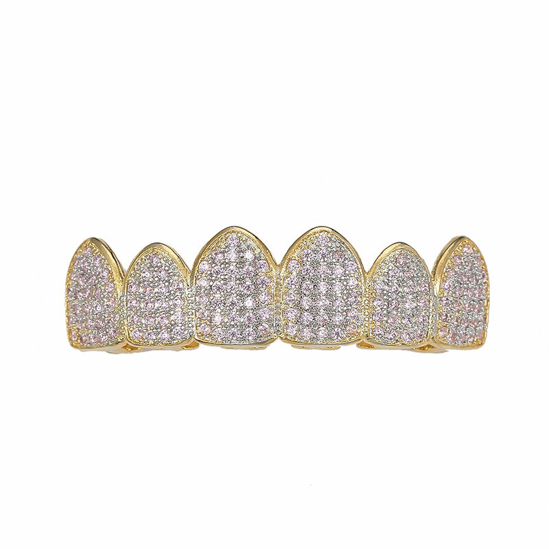 Denti in oro micro-intarsiati placcati oro reale bretelle in zircone rosa bretelle Hip-Hop Hip-Hop accessori Hip-Hop di Halloween