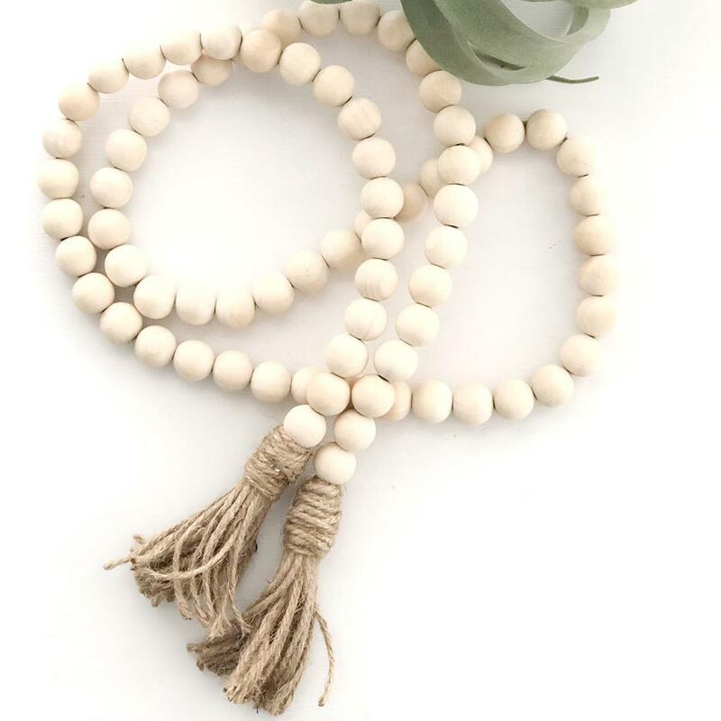2 PCS Wooden Bead Garland Farmhouse Rustic Country Tassle Prayer Beads Wall Hanging Decorations