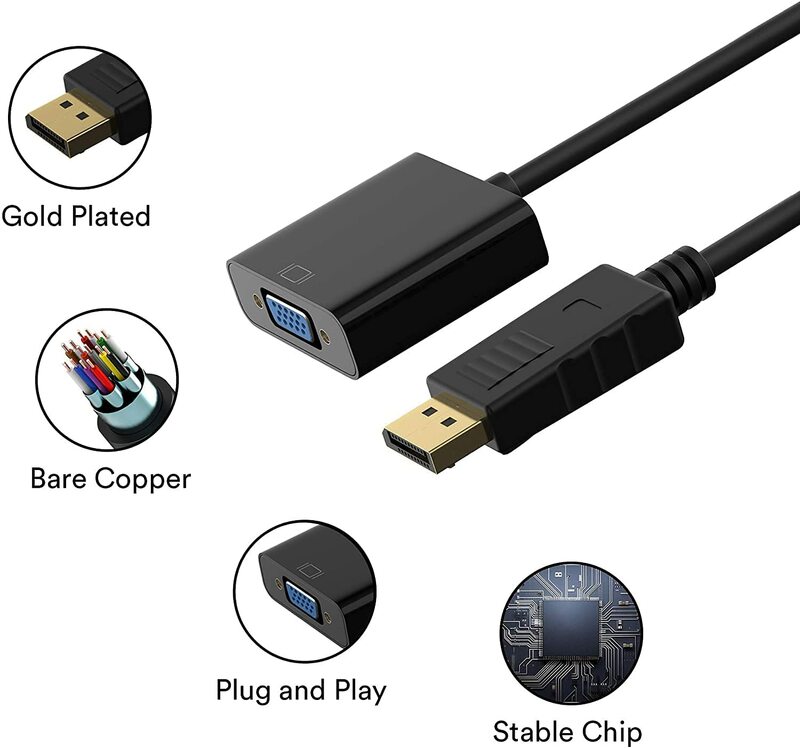 DP To VGA Adapter Cable 1080P DisplayPort ชายอะแดปเตอร์แปลง VGA สำหรับโปรเจคเตอร์ DTV ทีวี HDVD แล็ปท็อป