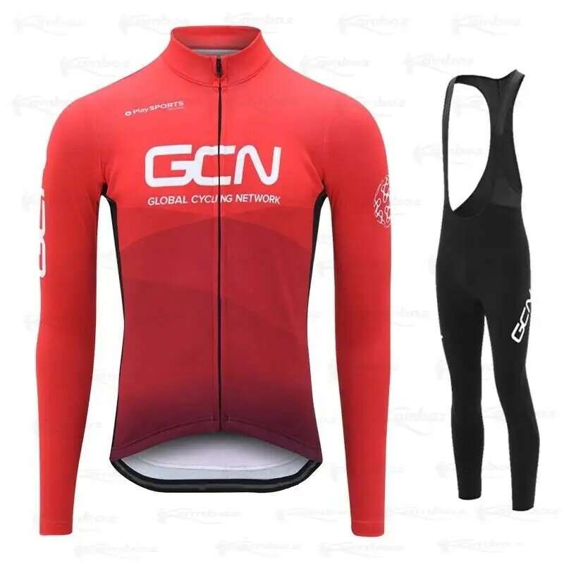 Maillot de cyclisme rouge à manches longues de l'équipe GCN pour hommes, vêtements de vélo, uniforme de vtt, nouvelle collection automne 2021