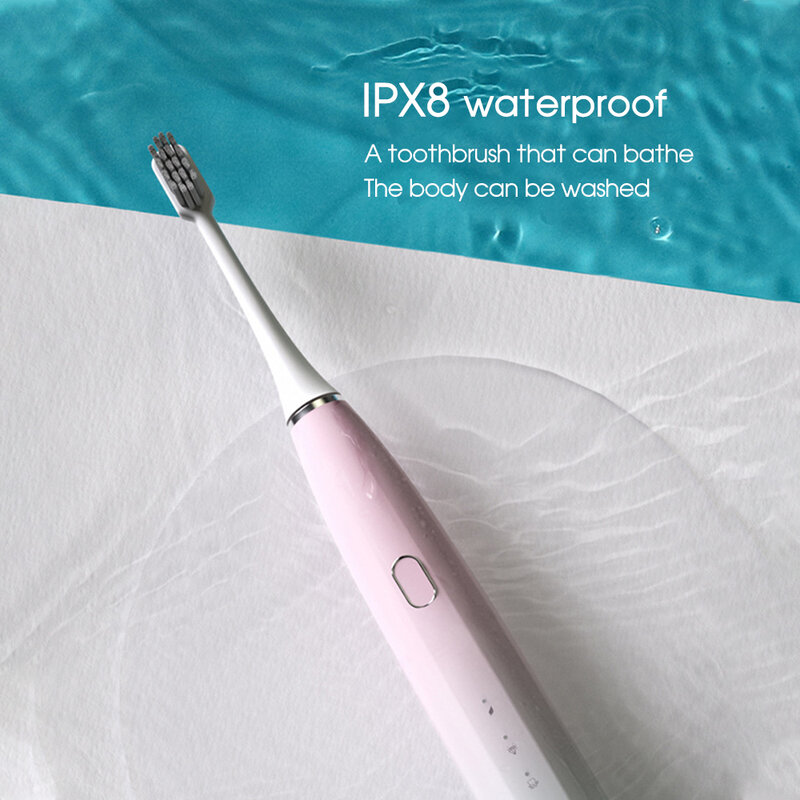 [Boi] IPX8 Waterproof Washable USB Rechargeable Adult Smart 5 Modes Sonic Electric Toothbrush With Replacement 10 Brushes Heads