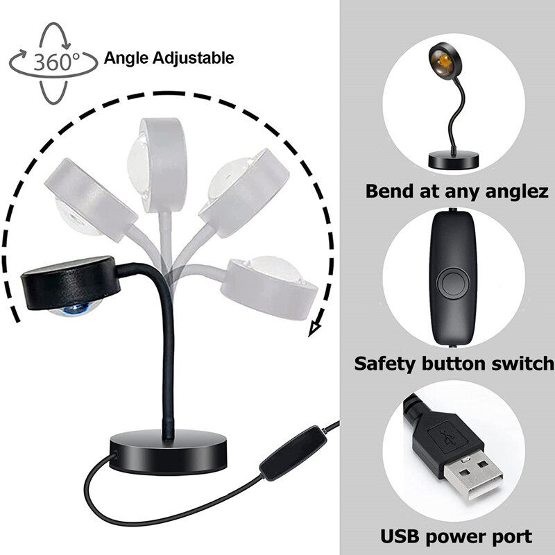 LED Proyeksi Matahari Terbenam Lampu Malam Tombol USB Ruang Kopi Toko Latar Belakang Dinding Suasana Lampu Meja Proyektor Pelangi Disesuaikan