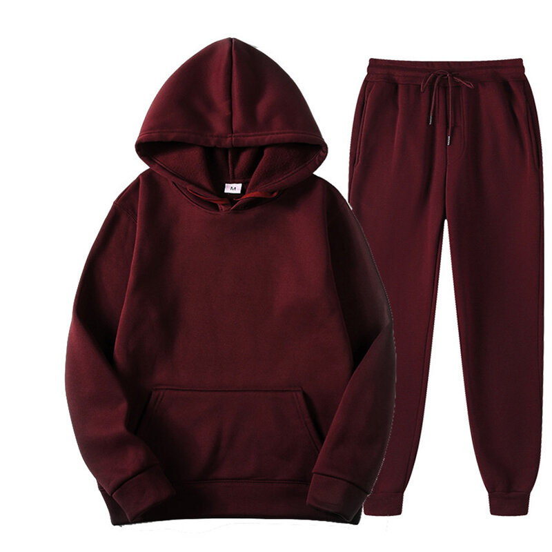 2Pcs Sport Suit Fitness Solid Color Women's Tracksuits Hooded Pullover Sweatpants Sweatshirt Casual Pants Sets Sportswear Male