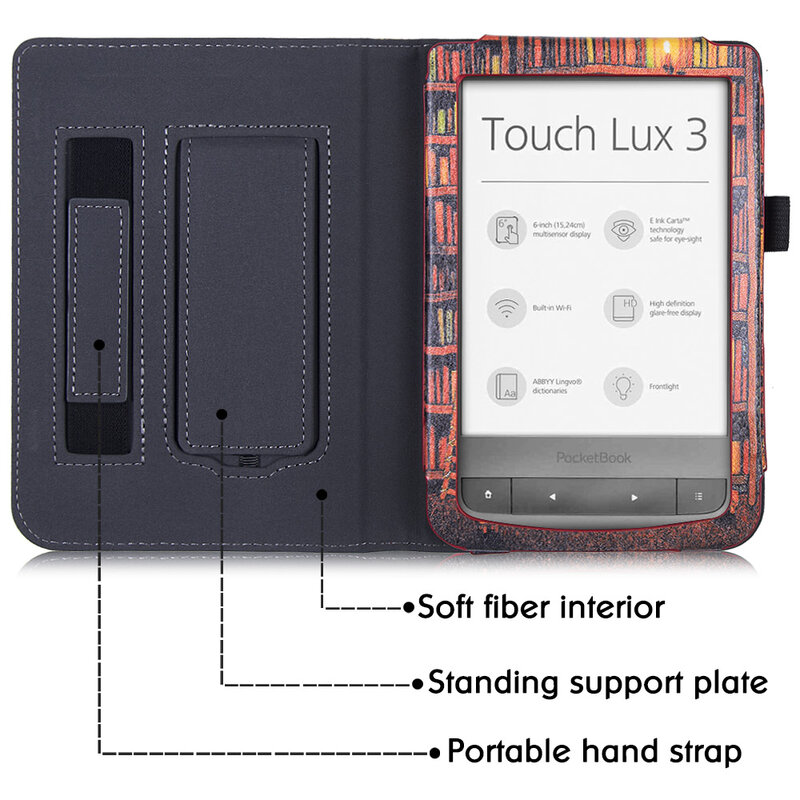 Pocketbook aqua 2/touch lux 3/basic 3 ereaders用aroitaスタンドケース-pocketbook用ハンドストラップカバー614/624/625/626/640/641