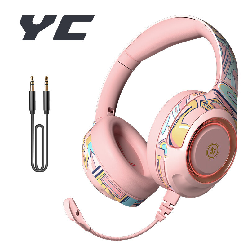 YC – casque d'écoute Bluetooth sans fil, avec micro stéréo, écouteurs de jeu, oreillettes pour ordinateur portable, tablette, téléphone, PC