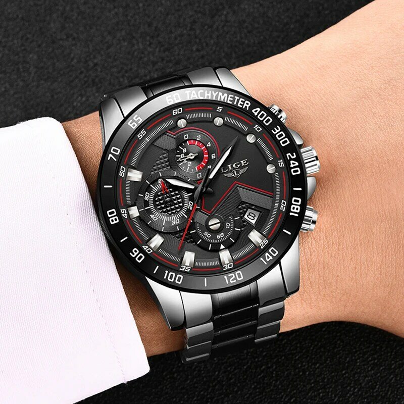 2020 LIGE nouveau militaire sport montres pour hommes mode étanche horloge montre d'affaires pour homme Date Quartz montre chronographe + boîte