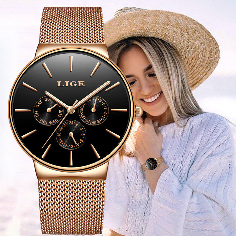 LIGE-reloj de cuarzo para mujer, accesorio de marca de lujo, a la moda, exquisito, resistente al agua, sencillo, regalo