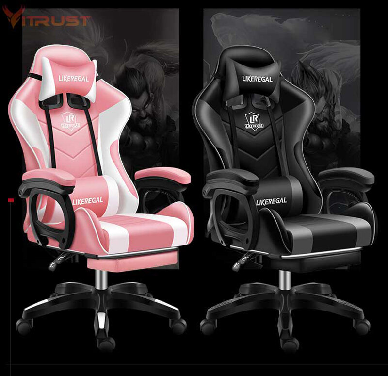Chaise de bureau ergonomique de style gaming et racing, siège de course avec appui-tête amovible et dossier haut