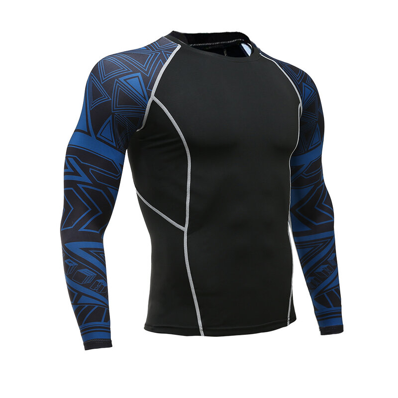 Camiseta informal para hombre, camisa deportiva de compresión de secado rápido, para Fitness, correr, MMA, gimnasio, medias Rashguard