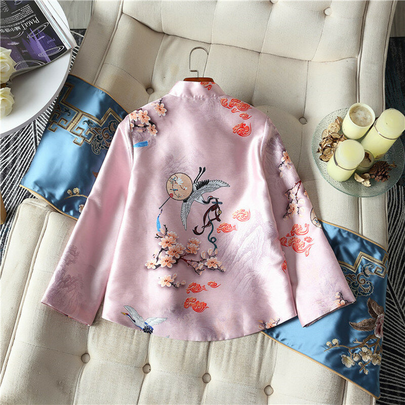 2021 Chinese style spring and autumn new retro improved cheongsam jacket jacket stand collar contrast color Hanfu jacket