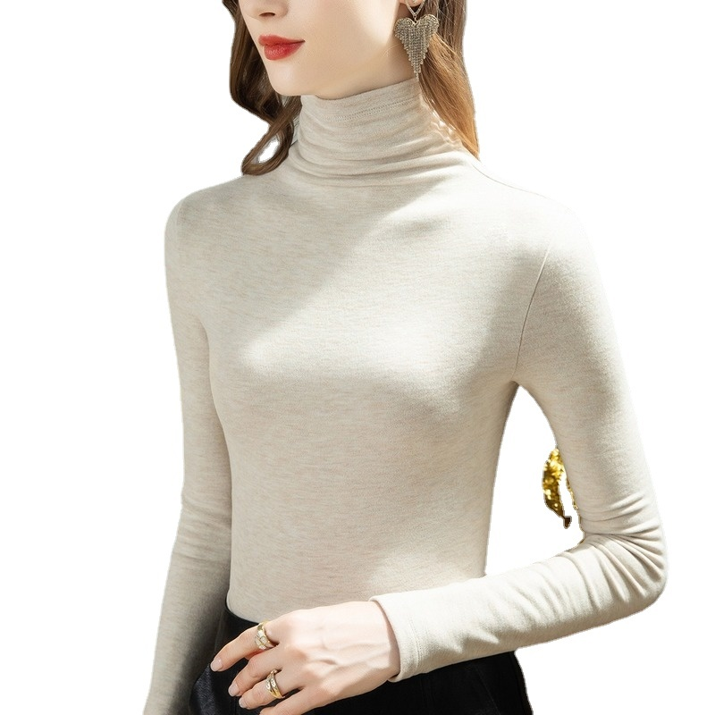 AECU Silk De Velvet wysoki kołnierz dół koszula damska 2021 jesienno-zimowa nowa damska odzież z pluszowym ogrzewaniem ciepła koszulka