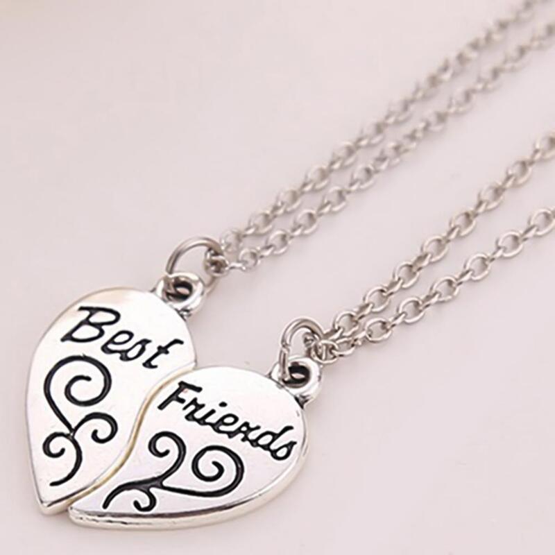 1 Pair Women Jewelry Women Fashion Charming Splice Heart Pendant Best Friends Letter Necklace Gifts