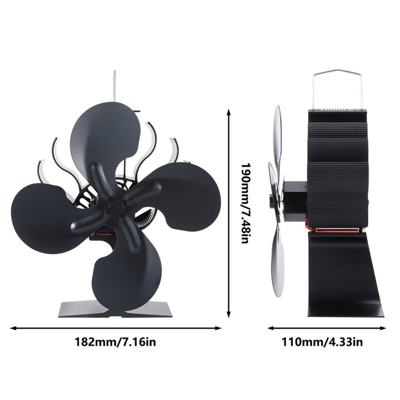 Ventilador de 4 aspas para uso en el hogar, sistema de ventilación silencioso y respetuoso con el medio ambiente, con distribución eficiente del calor, color negro