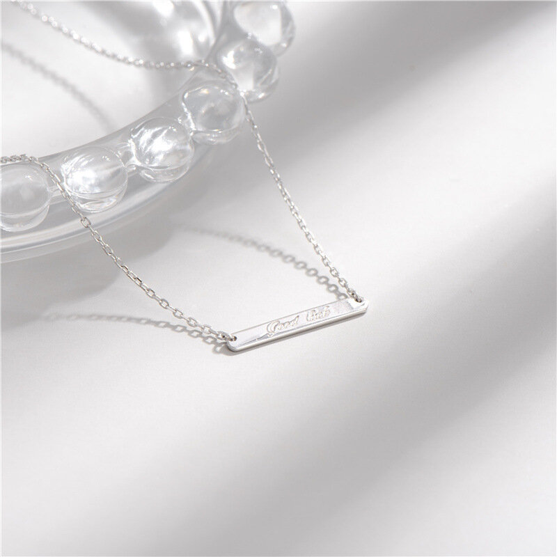 Sodrov 925 Sterling Silver Necklace Pendant For Women Rectangle Lucky Lettering Necklace High Quality Silver 925 Jewelry Pendant