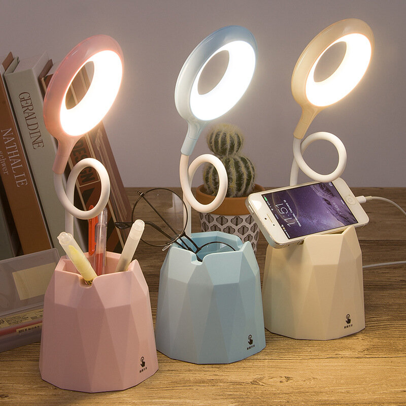 Anillo de luz de lectura Flexible de 2000/4000mah para niños, lámpara Led de escritorio táctil recargable para mesa, con soporte para bolígrafo de teléfono