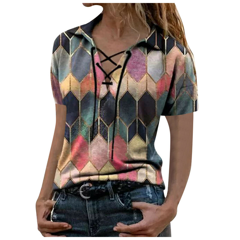 Женская Свободная блузка с коротким рукавом, V-образным вырезом и принтом, летний Топик, Женский пуловер, 2021