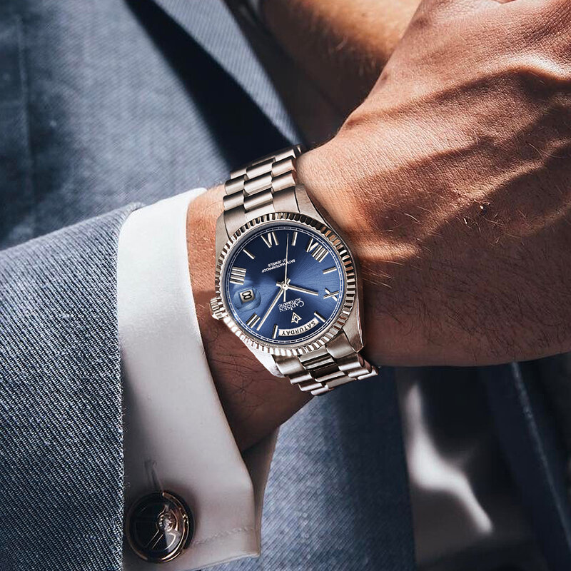 2021 neue CADISEN TAG-DATUM Herren Mechanische Uhren Top Marke Luxus Automatische Uhr Edelstahl Wasserdichte Uhr Reloj Hombre