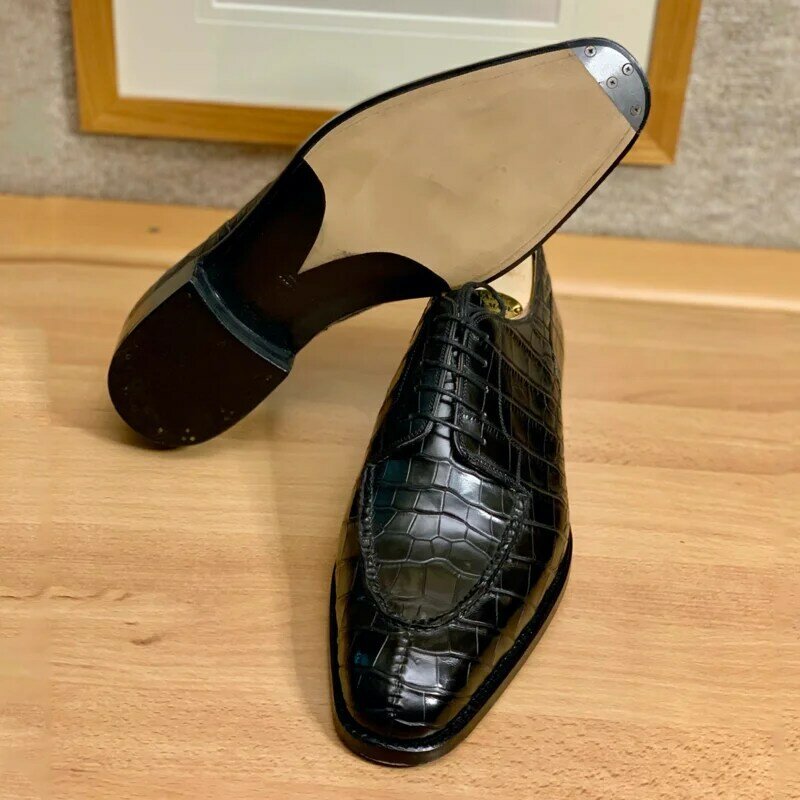 Zapatos hechos a mano para hombre, calzado de vestir informal, Oxford, tendencia de moda, con cordones, Retro, clásico, PU, negro, XM479