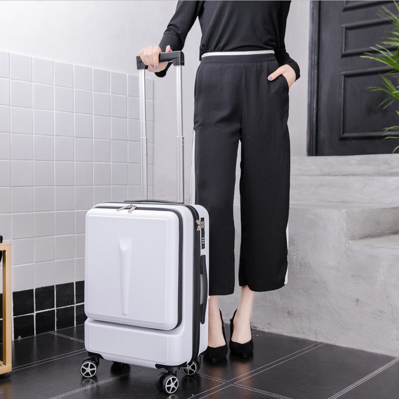 男性と女性のためのホイール付きスーツケース,荷物を描いたクリエイティブなトラベルバッグ,20インチのキャビンパスワード
