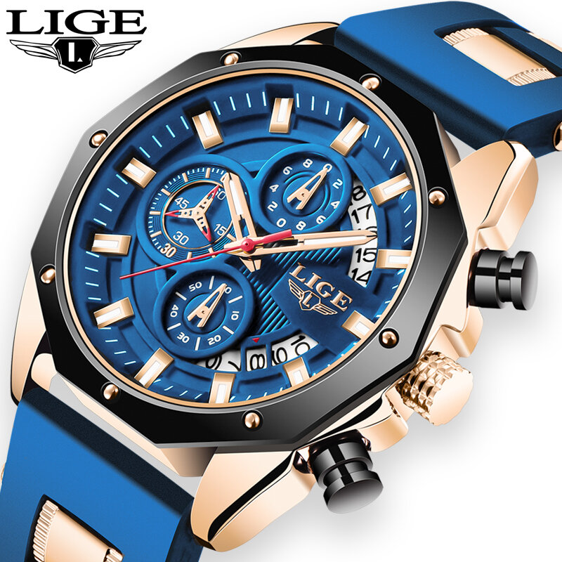2021 LIGE 새로운 패션 남자 시계 남자를위한 최고 브랜드 럭셔리 스포츠 석영 시계 자동 날짜 방수 크로노 그래프 손목 시계 망