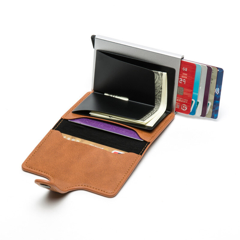 Men's Wallet Business ID Credit Card Holder Men And Women Shielding RFID Vintage Aluminium Box PU Leather Card Wallets