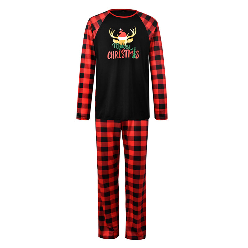 Conjuntos de pijamas familiares a juego de Navidad, camiseta de manga larga con cuello redondo y pantalones a cuadros, ropa de dormir para el hogar, 2020