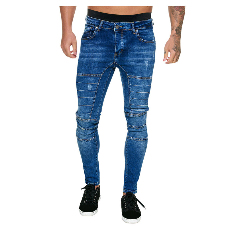 55 # männer Casual Jeans Hosen 2021 Einfarbig Zerrissene Plissee Ausgefranste Gradient Gewaschen Denim Hosen Männer Kleidung Pantalones Hombre