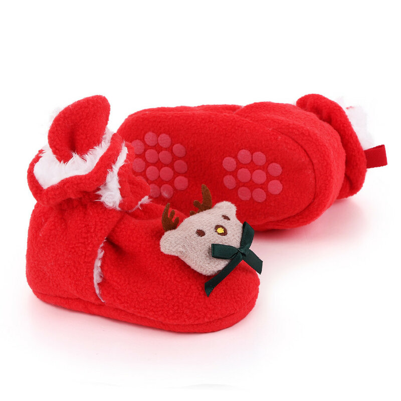 Рождественская Детская обувь для маленьких мальчиков и девочек, зимние теплые ходунки с Санта-Клаусом, милые рождественские детские ботинк...