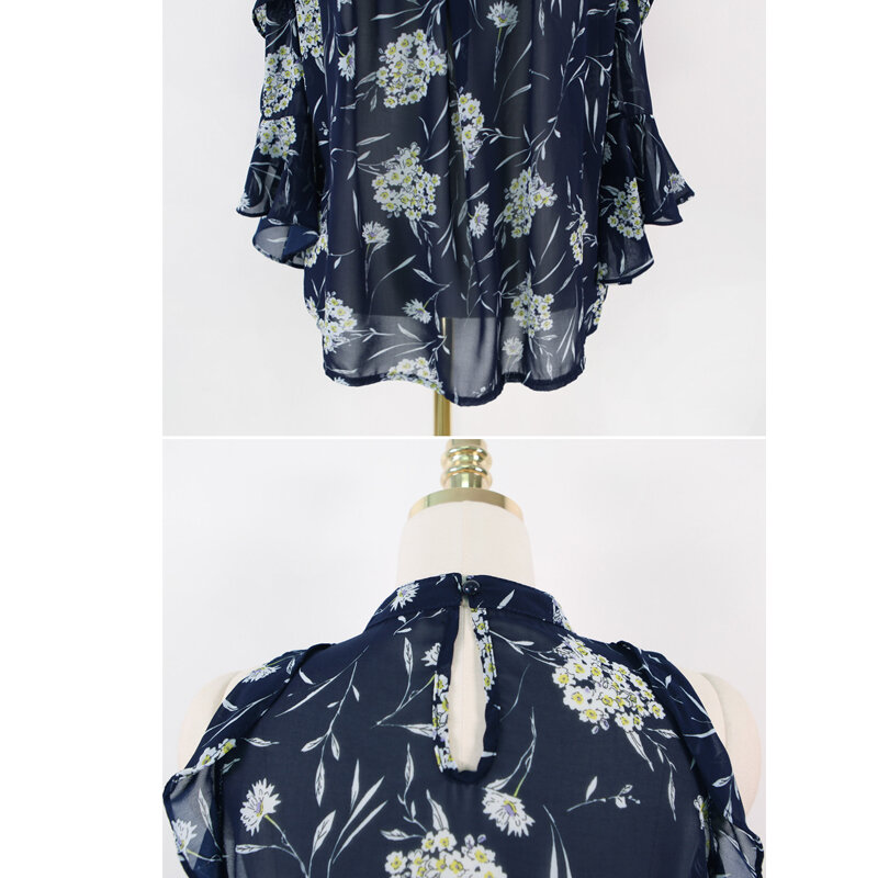 Блузка женская с открытыми плечами и принтом, шифоновая рубашка в Корейском стиле, пикантная блузка 83C, Новинка лета 2021