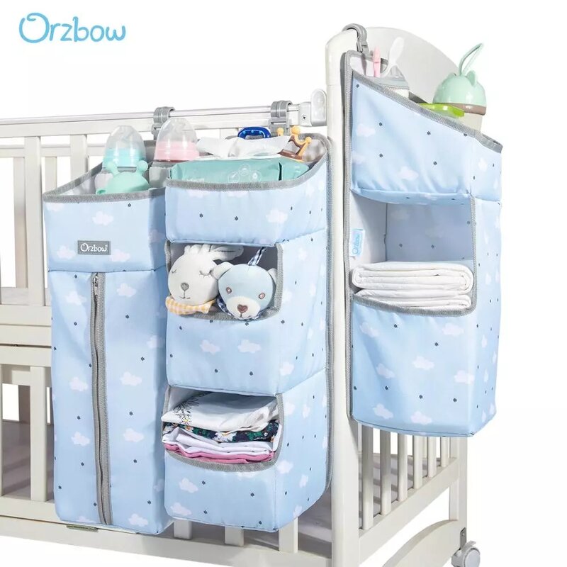 Orzbow – sacs de rangement pour berceau de bébé, sac de rangement pour lit de nouveau-né, sac à couches, caddie organisateur, sacs suspendus pour literie de bébé, gris