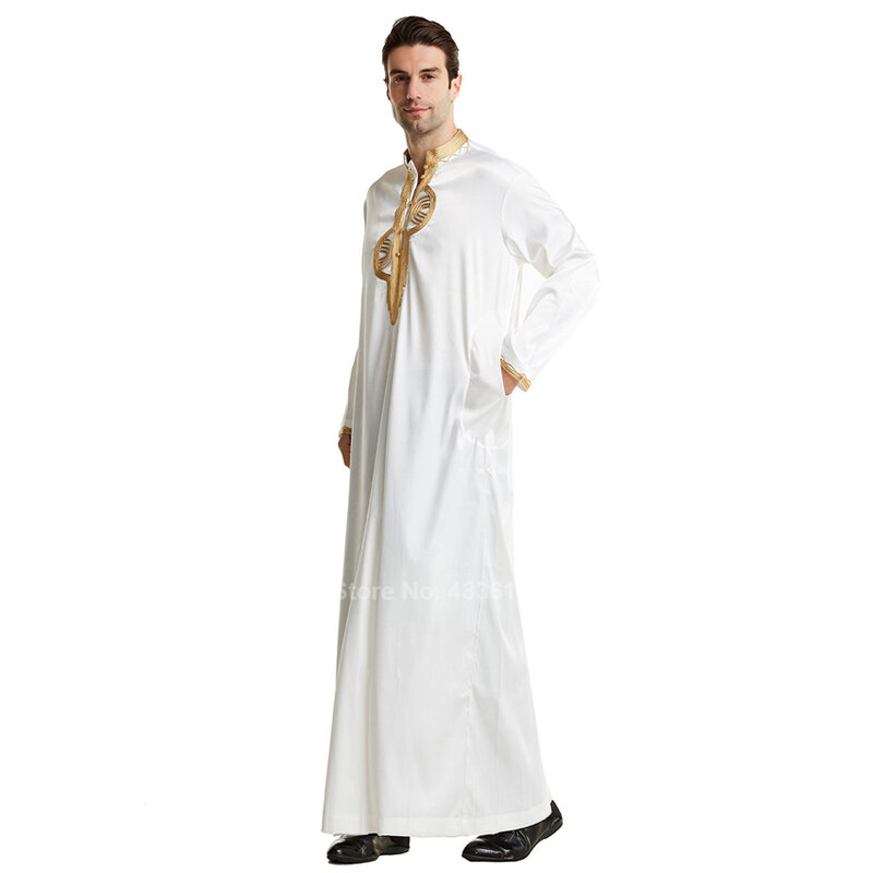 Islamska odzież męska muzułmańska szata arabska Thobe Ramadan kostiumy arabski Pakistan Arabia saudyjska Abaya dubaj pełna rękaw Kaftan Jubba