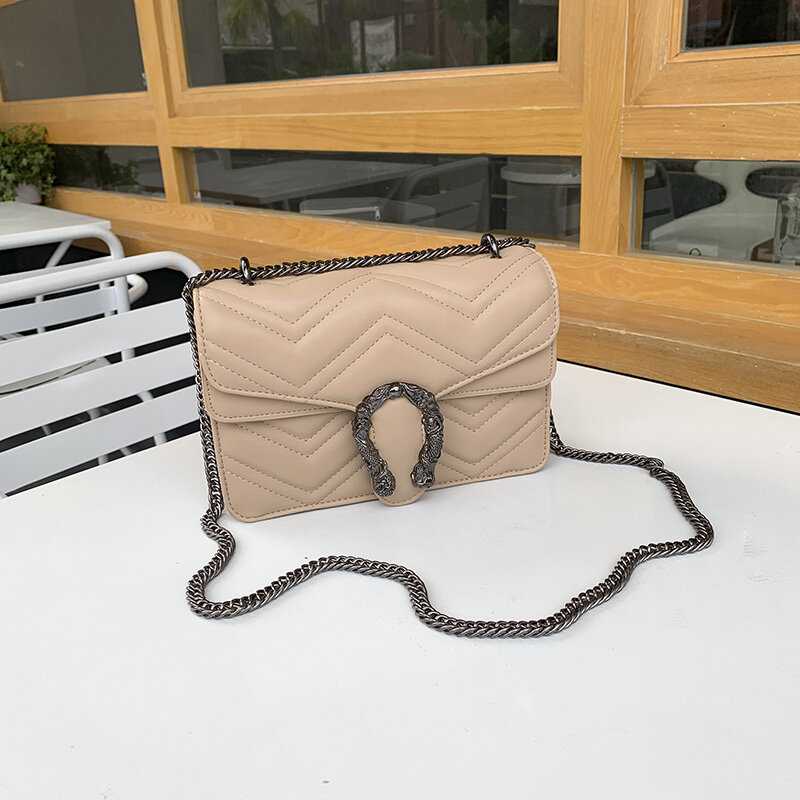 Tide joker – petit sac en cuir pour femme, accessoire incliné avec chaîne, texture ling qiu dong, pour le vin, nouvelle collection 2021