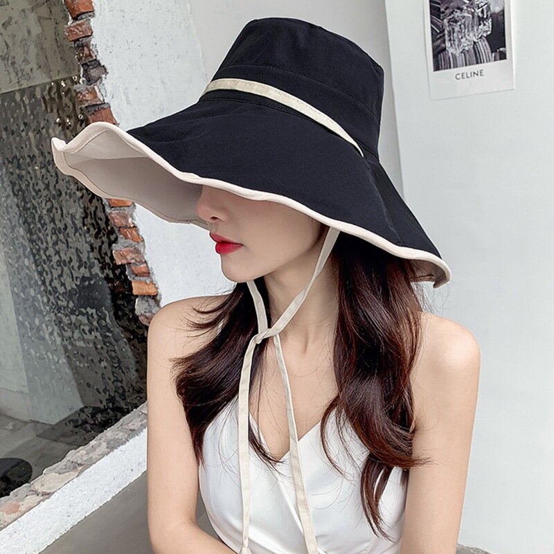 EFINNY – chapeau de soleil Double face pour femmes, pliable, Anti-UV, pour la plage, à large bord