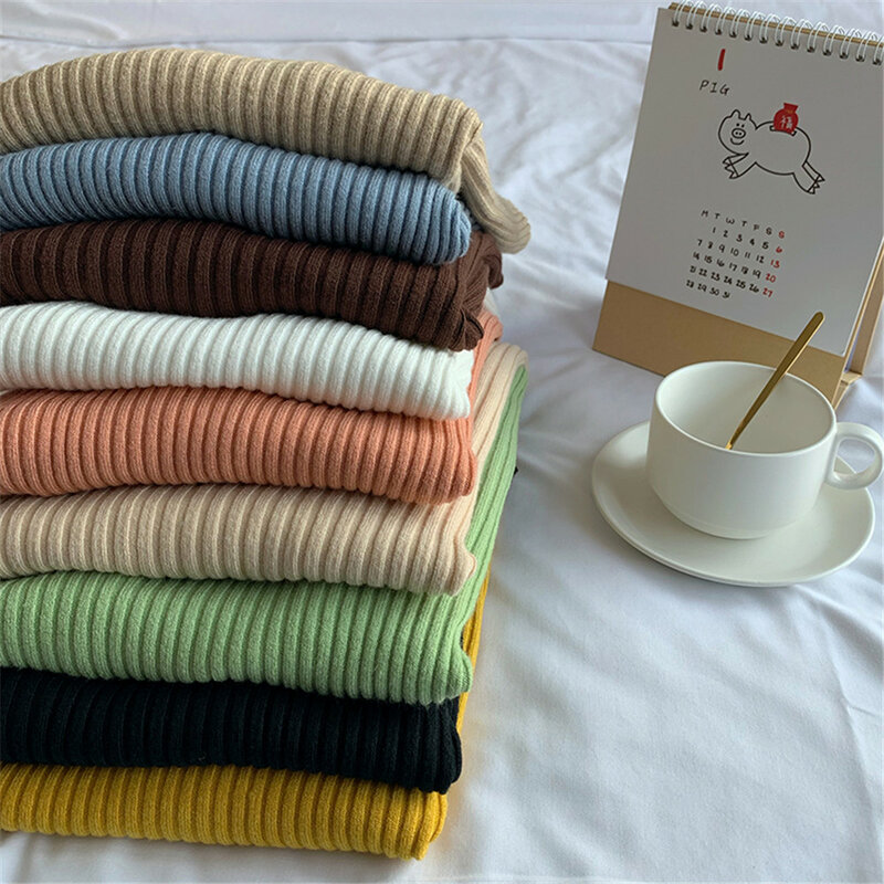 2021 Basic V-neck jednolity kolor, na jesień sweter zimowy kobiet kobiet dzianiny prążkowany sweter Slim z długim rękawem sweter wysokiej jakości