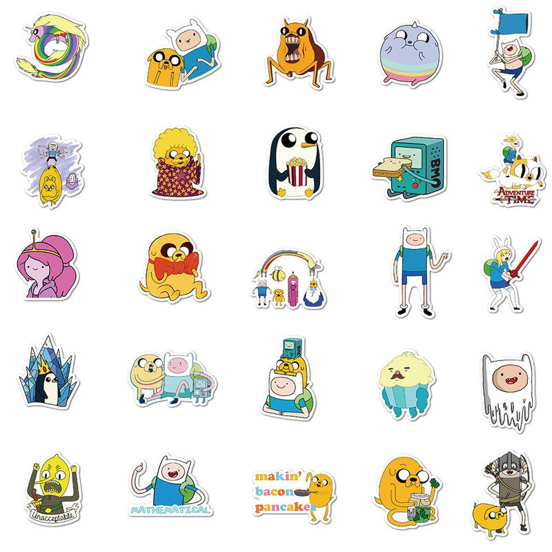 Pegatinas impermeables con dibujos de Adventure Time para niñas, pegatinas para Skateboard, Maleta, guitarra, grafiti, bricolaje, juguete para niños, 10/50/100 Uds.