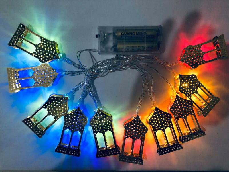 Guirnalda de luces con forma de Castillo para decoración de Eid Mubarak, farolillo musulmán de Ramadán, decoración decorativa de 1,6 M para Eid Mubarak, 10 piezas