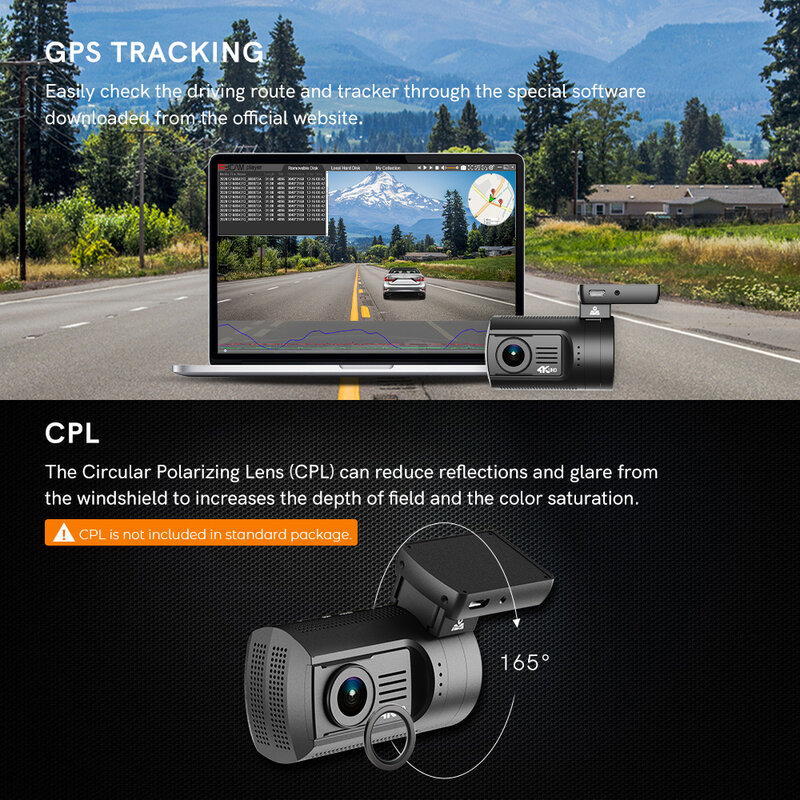 ZEROGOGO-Z3 미니 자동차 DVR 카메라, 4K 대시 캠 GPS 자동 대시캠 4K 울트라 HD 비디오 레코더 슈퍼 나이트 비전 슈퍼 커패시터 CPL