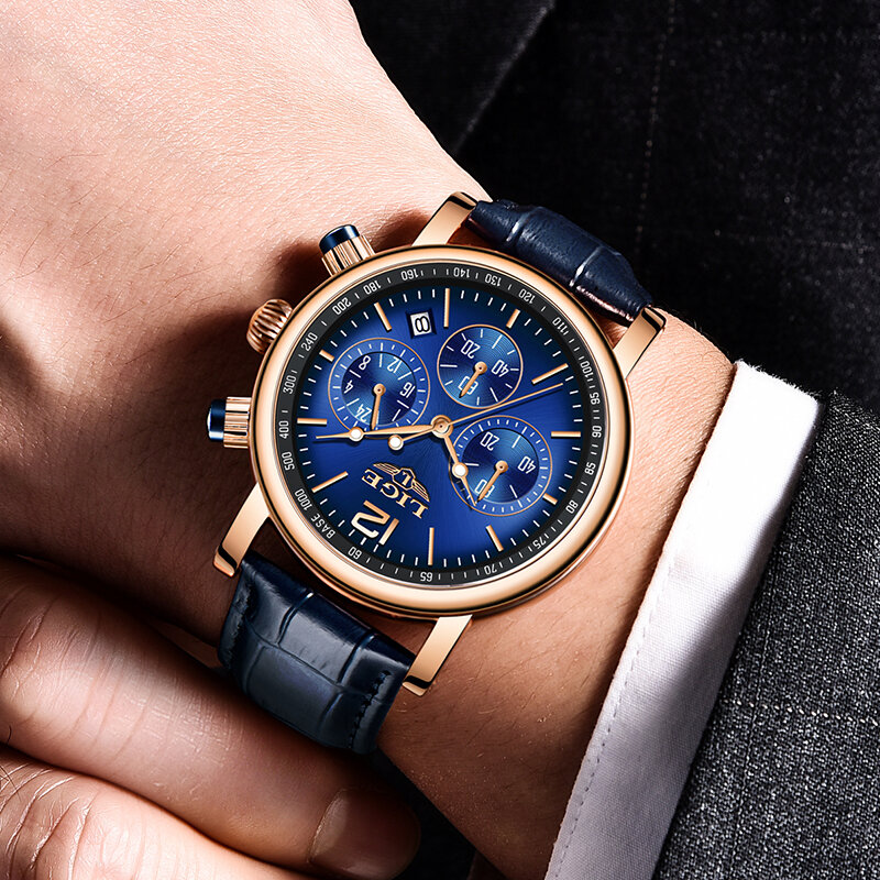 LIGE – montre-bracelet en cuir étanche pour hommes, nouvelle mode, Top marque de luxe, horloge de sport, à Quartz, 2021