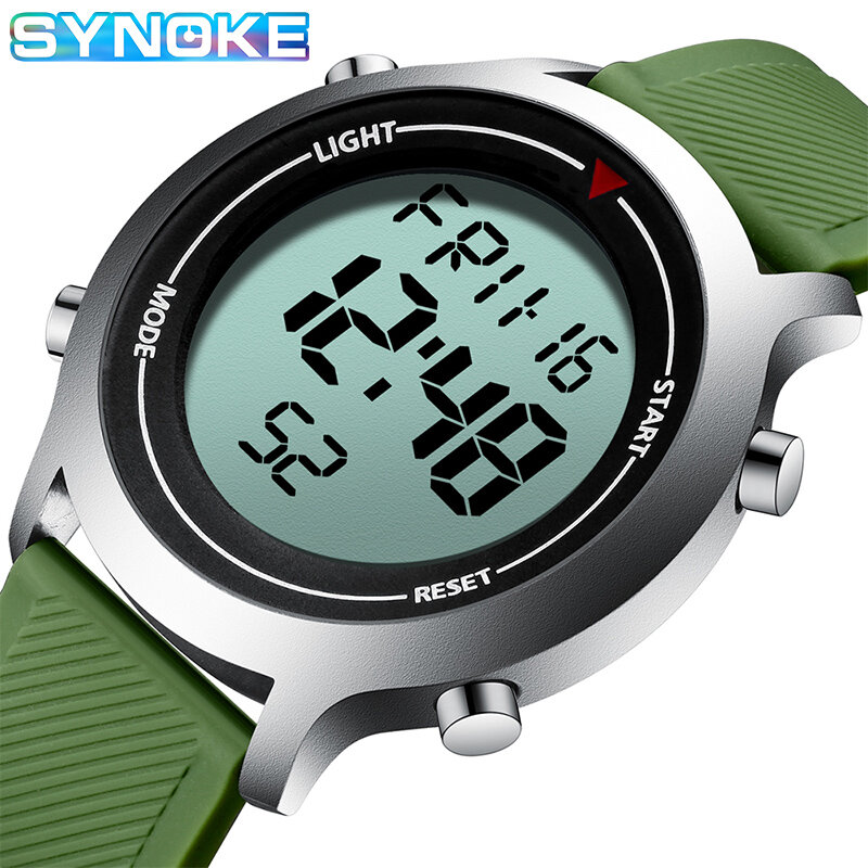 Synoke relógio de pulso masculino esportivo, relógio casual digital à prova d'água luminoso e estiloso